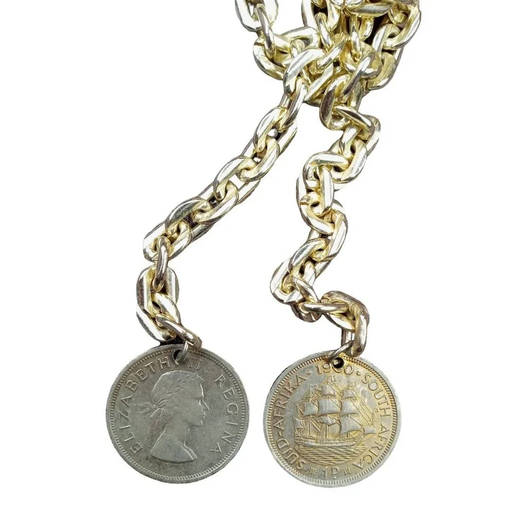 Vintage Queen Elizabeth Regina Coin Belly Chain Belt 1960 South Africa Necklace